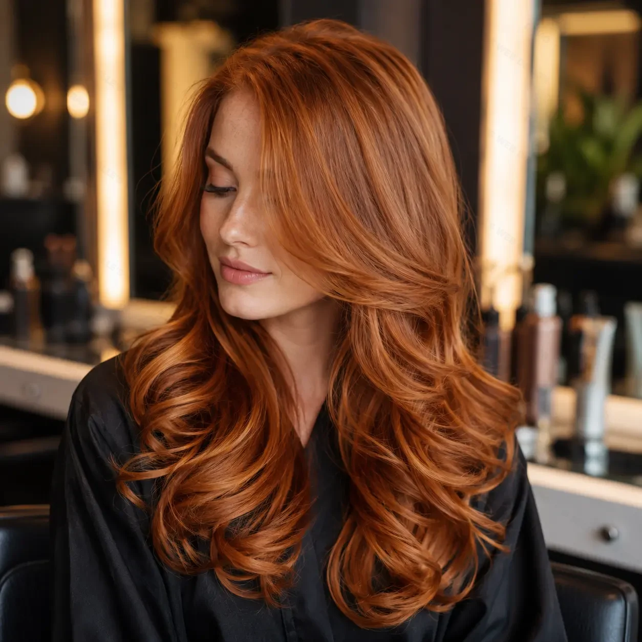 Rich auburn hair color transformation at Lumiere Salon